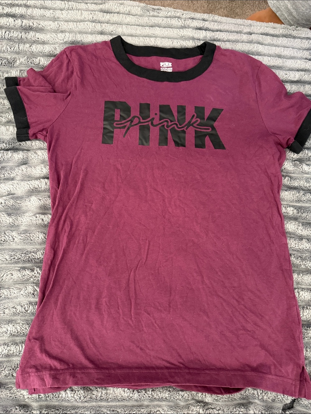 PINK Victoria's Secret Magenta Ringer Tee with Black Logo